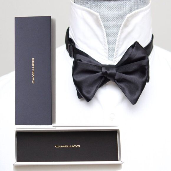Men's bow‎ tie 100%Silk Charmeuse Black Self tied Bow tie Small AD2023 - Picture 10 of 15